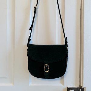 Emma Fox Black Suede Saddle Bag Crossbody Purse